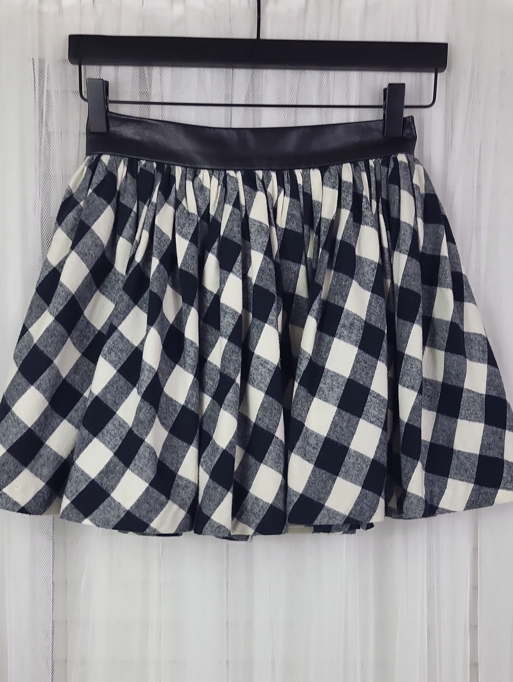 Misile for Free People Black & White Checked Bubble Skirt with leather belt. S 6